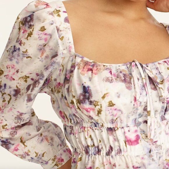 J. Crew x Flora Obscura Blouse Cinched-waist Top in Kaleidoscope Floral NWT - Picture 4 of 16